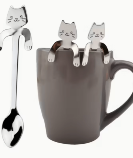 Kat koffie- en theelepel, roestvrij staal, set van 2 stuks